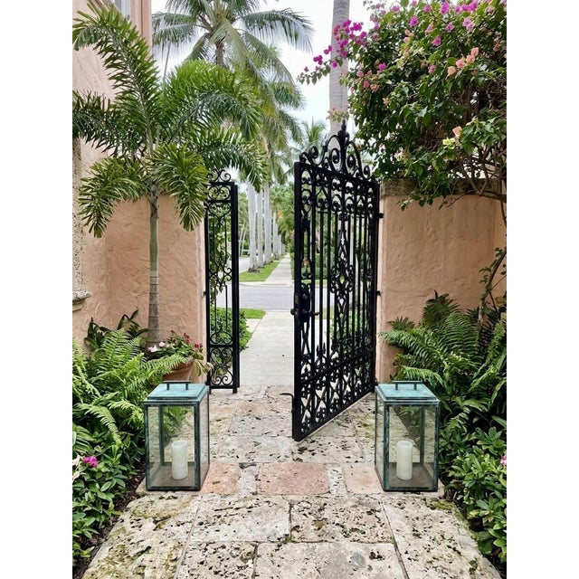 Verdigris Pair of Vintage Metal With Verdigris Bronze Finish Rectangular Lanterns For Sale - Image 8 of 12