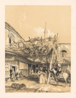 1838 Lithograph of Constantinople "Silk Khan, Brufsa" by John Frederick Lewis