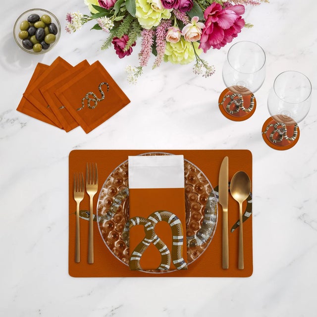 2020s Serpent Cotton Sateen Cocktail Napkins in Burnt Orange, Set of 4 For Sale - Image 5 of 5