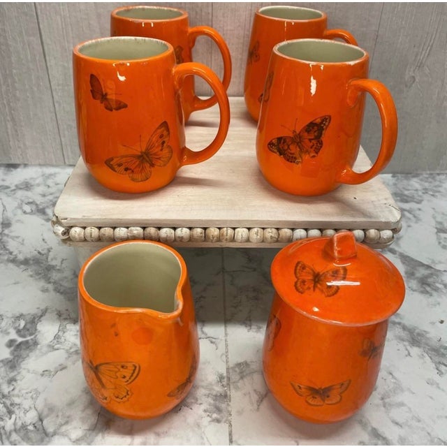 Vintage 1960's Mid Century Modern Cottage Core Butterfly Coffee Mugs & Creamer Sugar Bowl Set - Set of 6 For Sale - Image 14 of 14