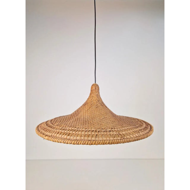 Vintage Rattan & Bamboo Witch Hat Pendant Lamp, 1960s For Sale - Image 6 of 11