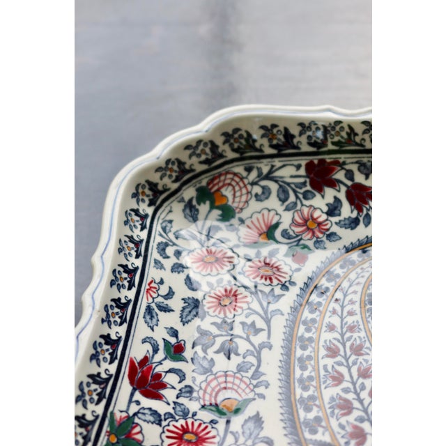 Blue Vintage Square Earthenware Bowl with Paisley Pattern from Gien, 1960s For Sale - Image 8 of 8