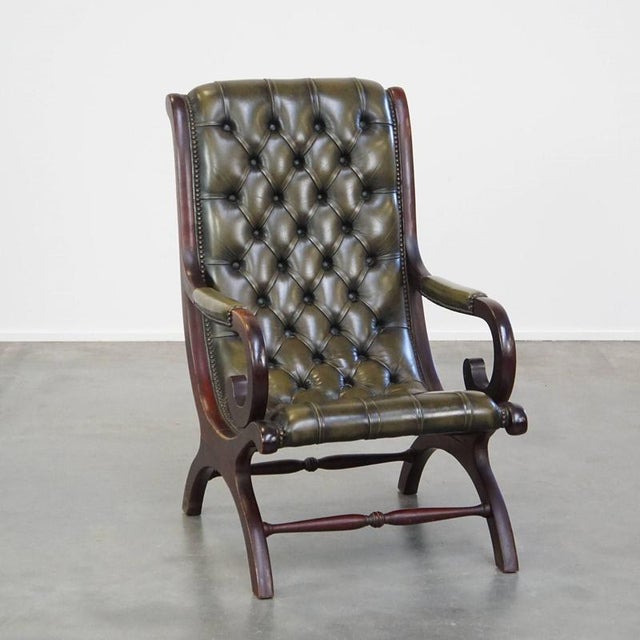 Chesterfield Armchair in Cowhide and Wood For Sale - Image 14 of 14