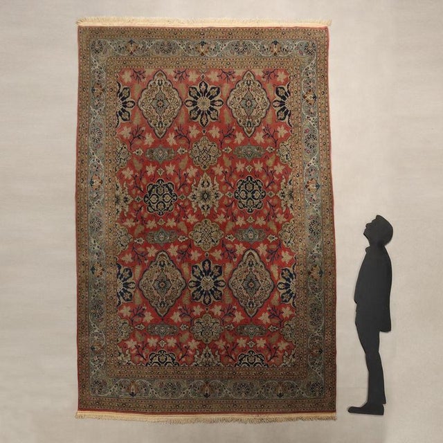 Kum rug in cotton and wool, extra-fine knot, hand-made. This piece is attributed to the mentioned designer/maker. It has...
