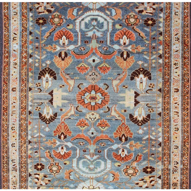 Antique Persian Malayer Rug With a Blue Field and Stylized Floral Design 3'4 X 4'11 For Sale - Image 4 of 12