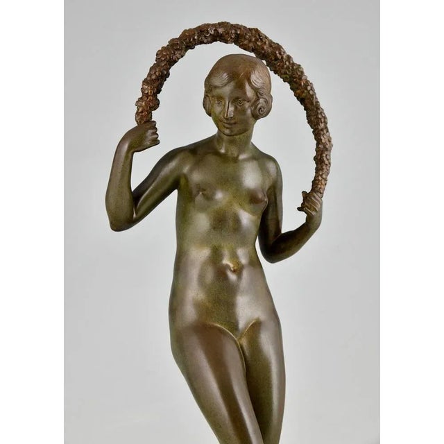 Joe Descomps Cormier, Art Deco Nude with Garland, 1925, Bronze For Sale - Image 10 of 13