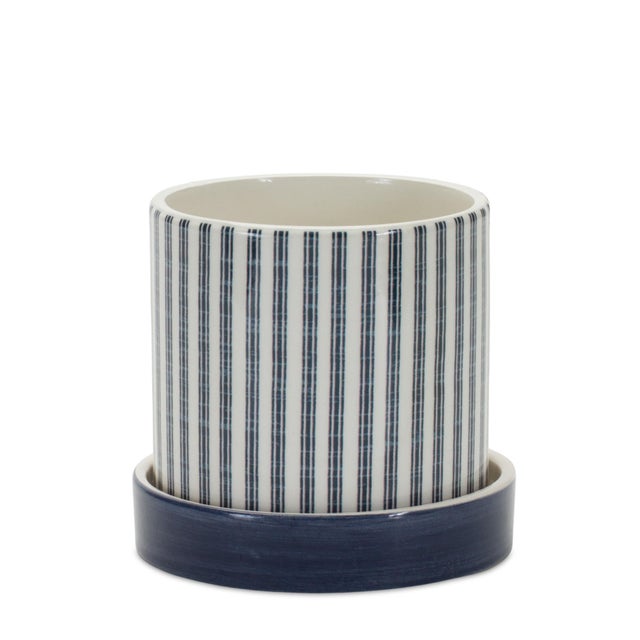Modern Geometric Pattern Planter with Plate (Set of 2) For Sale - Image 3 of 3