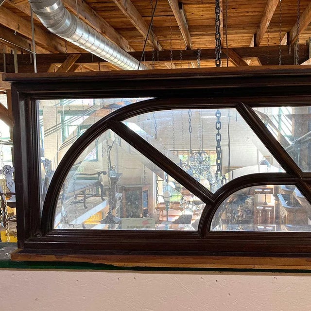 Vintage Large Solid Mahogany and Beveled Glass Door Transom Window For Sale In Denver - Image 6 of 7