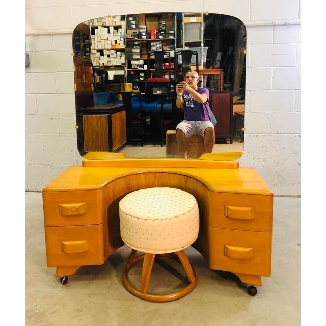 Heywood Wakefield Vanity & Mirror With Stool Set Chairish