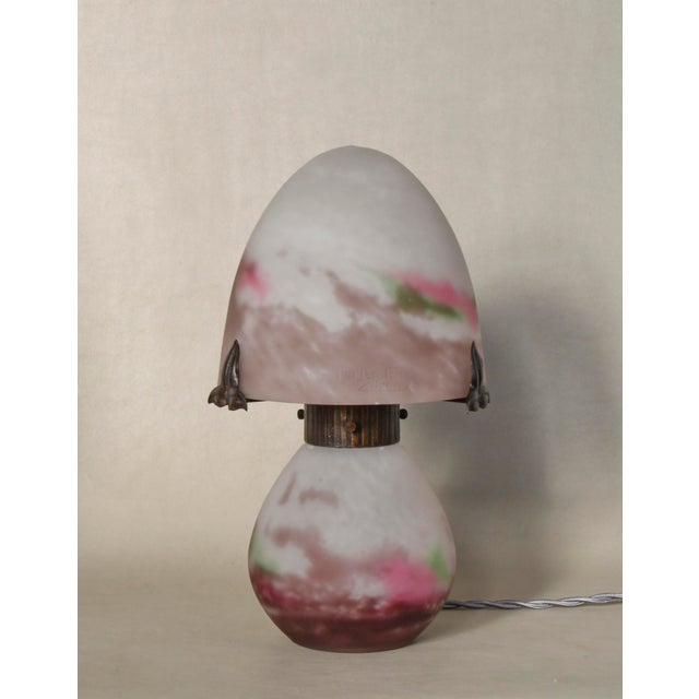 Muller frères A wonderful French art deco lamp made around 1925. This small sized mushroom lamp has a base and shade in...