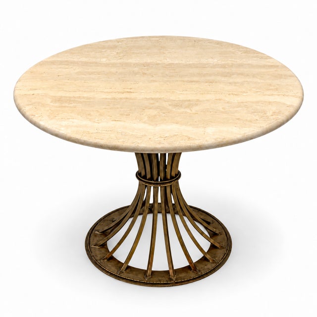 Organic Modern Kreiss Travertine & Gilt Iron Dunbar Inspired Wheat Sheaf Center Table For Sale - Image 11 of 11