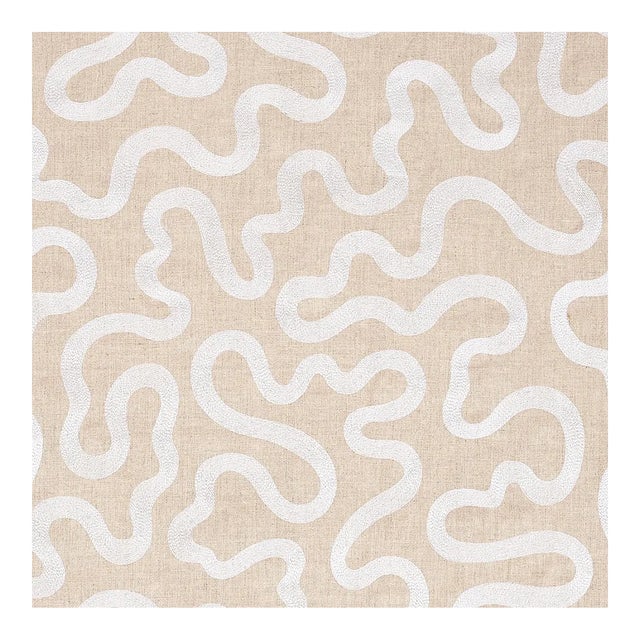 Sample - Schumacher Riley Embroidery Fabric in Ivory on Natural For Sale