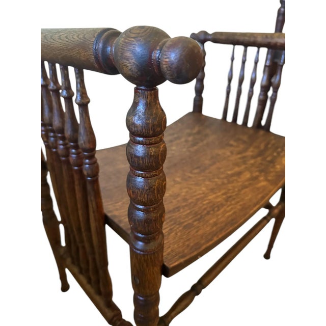 Late 19th Century 19th Century American Oak Bench With Bobbin Turned Sides and Shaped Seat. For Sale - Image 5 of 8