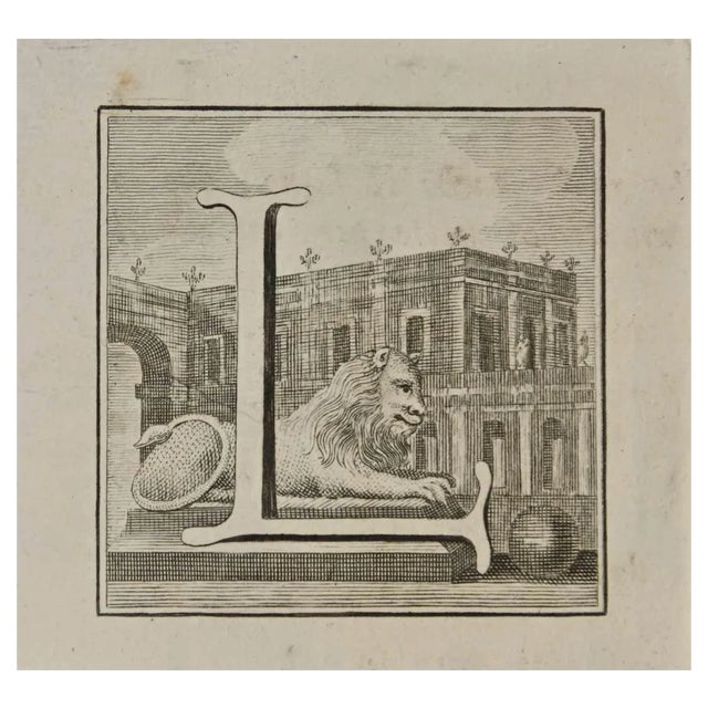 Luigi Vanvitelli, Letter of the Alphabet L, Etching, 18th Century For Sale