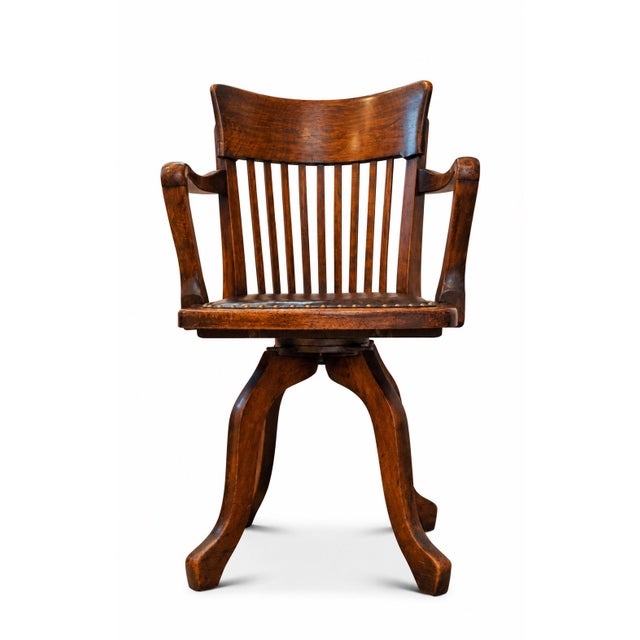 Victorian Revolving Desk Chair in Oak and Leather For Sale - Image 5 of 8