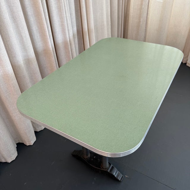 Mid 20th Century Mid 20th Century Art Deco Revival Sage Green Dinette Pedestal Dining Table For Sale - Image 5 of 8