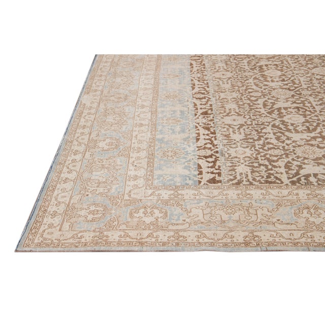 Antique Malayer Handmade Brown and Beige Floral Wool Rug For Sale - Image 4 of 11