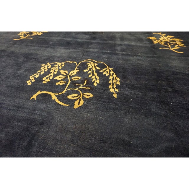 Navy Blue Vase Floral Deco 1920s Antique Chinese Peking Room Size Knotted Rug For Sale In New York - Image 6 of 10