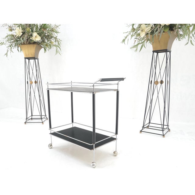 Early 20th Century Black Lacquer & Chrome Bauhaus Two Tier Serving Cart on Wheels c.1940s MINT For Sale - Image 5 of 11