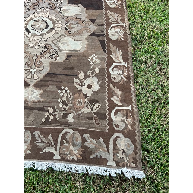 Boho Chic Antique Rose Pattern Flatweave Kilim Rug Runner For Sale - Image 3 of 11
