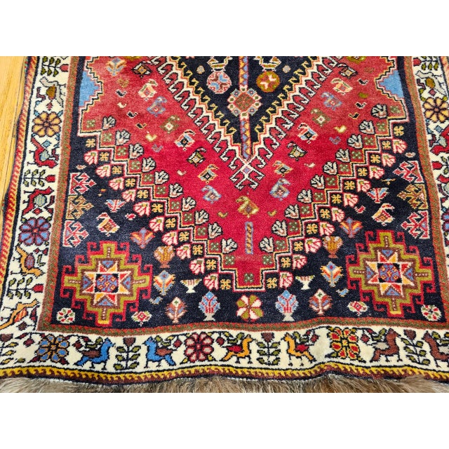 Vintage Persian Qashqai Gabbeh Runner Rug, Hand-Knotted Wool, Geometric Medallions Pattern, 2x7, Red & Navy For Sale - Image 13 of 14