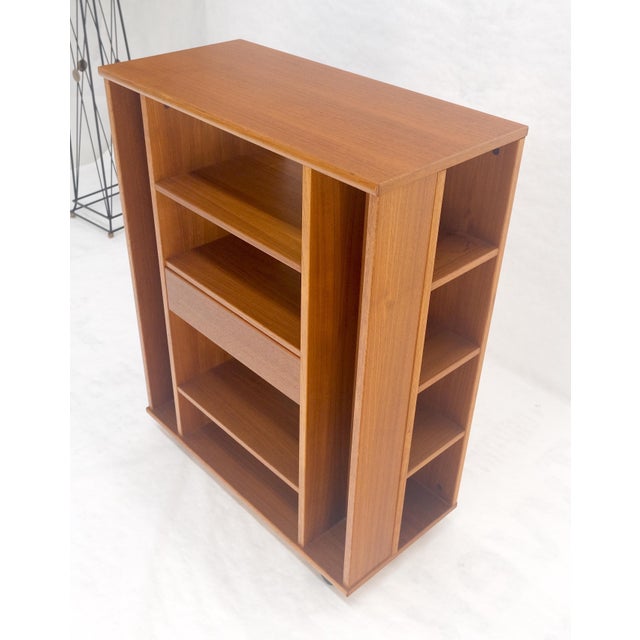 Danish Mid Century Modern 1970s Teak Bookcase Entertainment Center on Wheels For Sale - Image 11 of 14