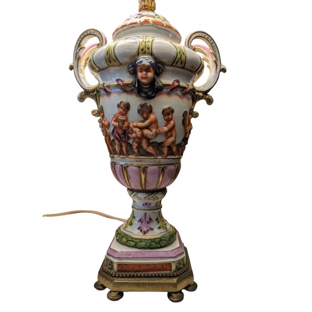 Italian Vintage Capodimonte Putti Cherubs Porcelain Lamp For Sale - Image 3 of 7