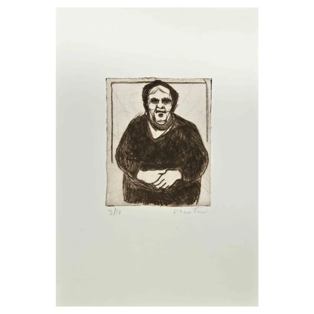 Enotrio Pugliese, Woman of Calabria, Etching, 1963 For Sale