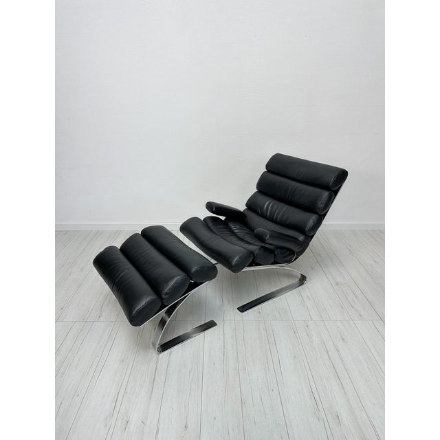 Set of Black Leather Sinus Lounge Chair and Ottoman by Reinhold Adolf for COR, 1970s For Sale - Image 10 of 10