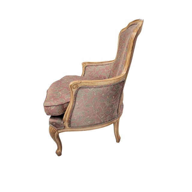 Vintage French Louis XV Style Carved Wood Bergère Accent Armchair For Sale - Image 4 of 14
