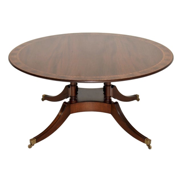 Large Antique Inlaid Circular Dining Table, 1950s For Sale