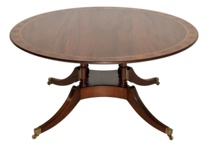 Large Antique Inlaid Circular Dining Table, 1950s