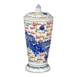 1900s Chinese Porcelain Pot Blue and White Underglaze Red Porcelain Lid Jar Hand Painted Cloud and Dragon Pattern China Ceramic Jug