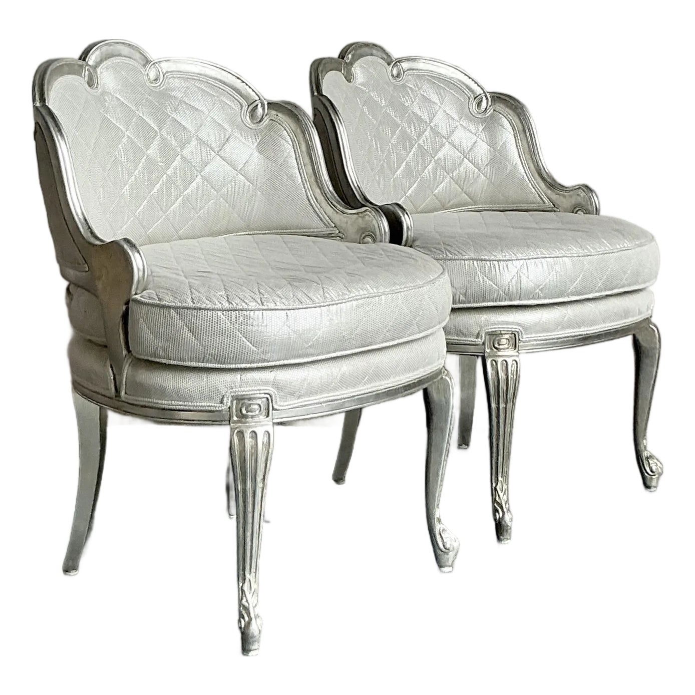 Vintage Regency Baroque Quilted Silver Leaf Lounge Chairs - A Pair ...