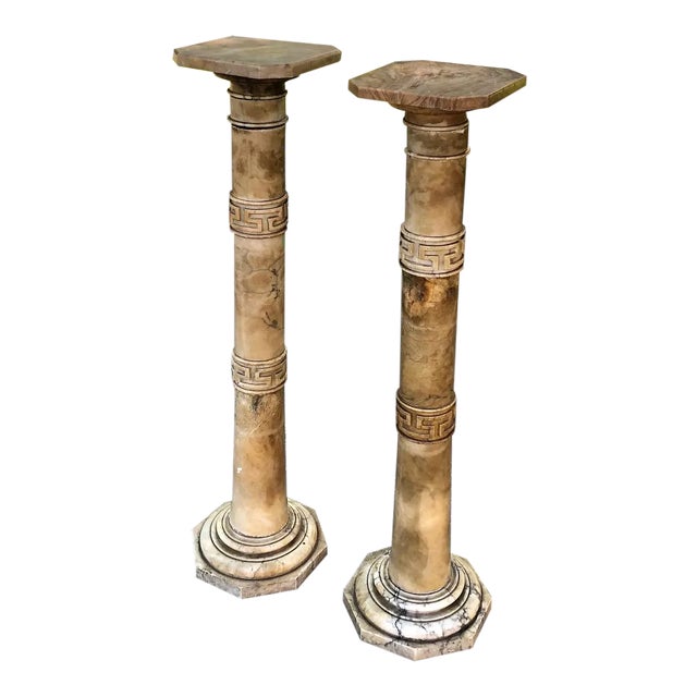 Pair 19th Century Solid Marble Louis XVI Pedestals ~ Columns For Sale