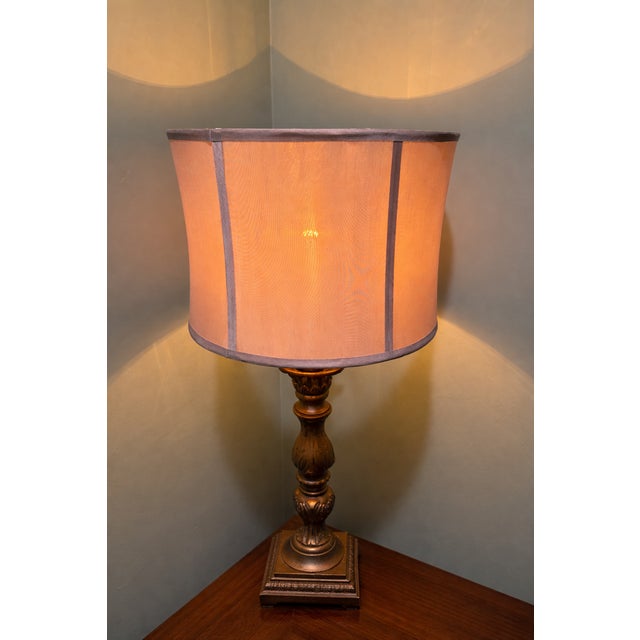 Vintage Berman 24” Cast Metal Table Lamp – Milano Gold Finish – Model 520g Circa 1960's For Sale - Image 10 of 12