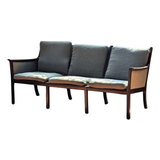 Mid-Century Modern Three-Seater Sofa in Mahogany Frame by Poul Jeppesens, 1950s For Sale