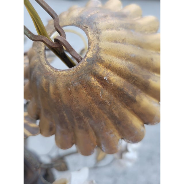 Vintage Wood Metal Ceramic White Rose Tole Italian White Ceramic Rose 5 Light Chandelier Fixture For Sale - Image 11 of 12