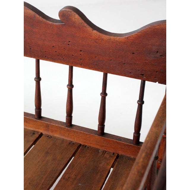 Antique 19th Century Wooden Spindle Back Bench With Scalloped Crest Rail For Sale - Image 15 of 18
