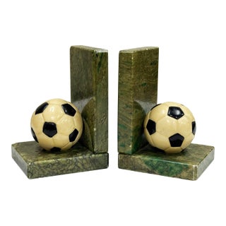 Vintage Italian Alabaster and Marble Soccer Ball Bookends For Sale