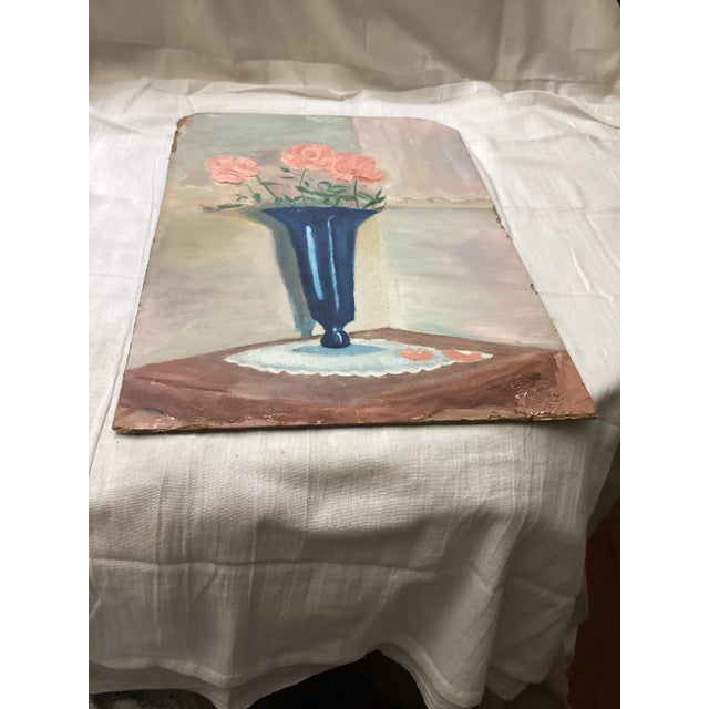Traditional 1939 Hand-Painted Impasto Pink Peonies Still Life Painting For Sale - Image 3 of 5