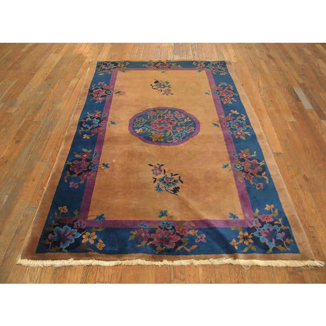 1920s Chinese Art Deco Carpet ( 4' x 6'10" - 122 x 208 ) Antique Art Deco Small Scatter Size Wool Coral Rug, Circa Date:...