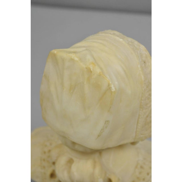 Cream Early 20th Century Antique Victorian Carved Alabaster Marble Figural Young Woman Maiden Bust Statue For Sale - Image 8 of 12