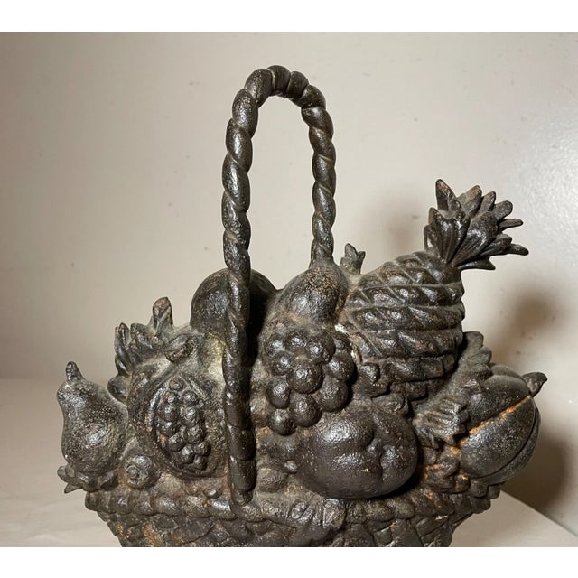 Huge Antique Original Cast Iron Flower Basket Bouquet Heavy Figural Doorstop For Sale - Image 10 of 12