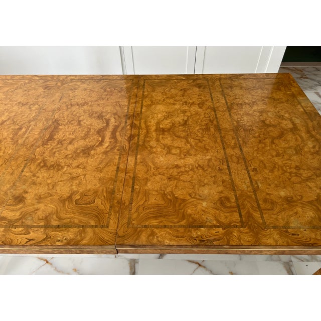 Mastercraft Mastercraft Mid-Century Hollywood Regency Burl Wood & Brass Dining Table For Sale - Image 4 of 11