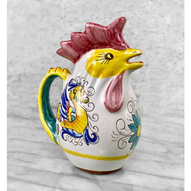Italian Vintage Italian Majolica Porcelain Pottery Rooster Ewer Creamer For Sale - Image 3 of 9