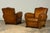 1920s 1920s French Art Deco Scalloped Back Cognac Leather Club Chairs – A Pair For Sale - Image 5 of 18