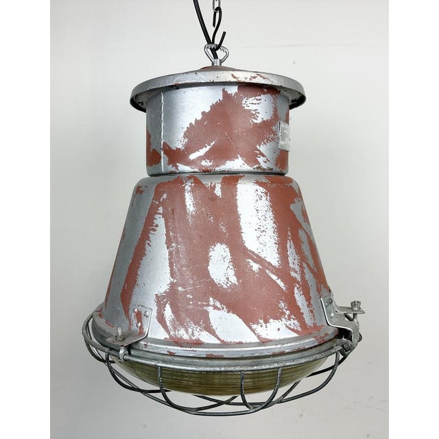 Industrial Cage Factory Pendant Lamp with Glass Cover from Mesko, 1970s For Sale - Image 11 of 18