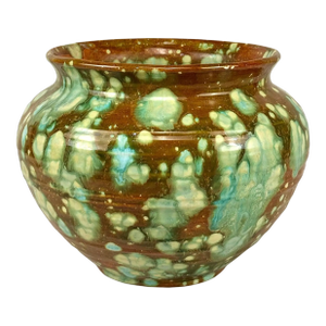 Mid-Century California Pottery Green & Brown Drip Glazed Vase