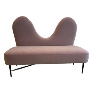 Italian Mauve Mohair Settee/ Sofa/ Loveseat/ Bench in the Style of Italian Designer Cesare Lacca For Sale